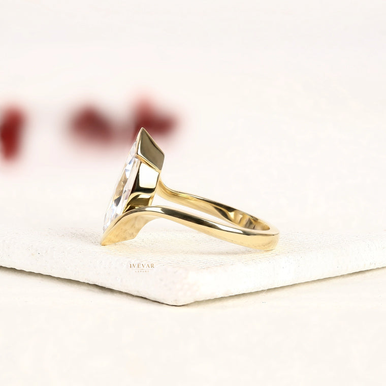 Marquise Cut Lab Diamond Bezel Set With Bypass Band - view 2