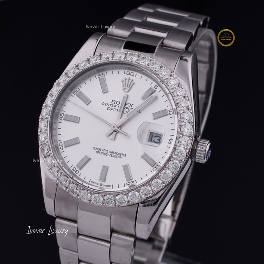 Date-Just Moissanite Diamond Watch Iced Out Dual Tone Watch Roman Dial Watch By Ivevar