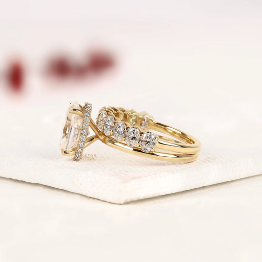 Oval Cut Lab Grown Diamond Bridal Ring Set with Eternity Band