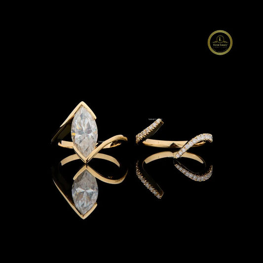 Luxury 3.00 CT Marquise Cut Moissanite Diamond Ring in Gold Elegant Split Band Design By Ivevar