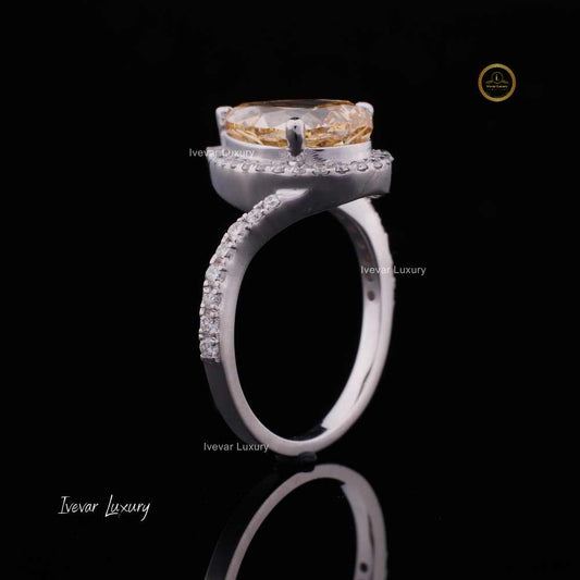 3.02CT Fancy Yellow Pear Lab Grown Diamond Fine Jewelry Women Ring By Ivevar