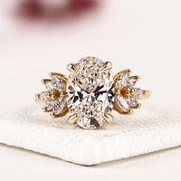 Oval Cut Cluster Setting Moissanite Diamond Engagement Ring