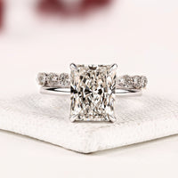 Radiant Cut Solitaire Lab grown Diamond Bridal Ring Set with Pave Band