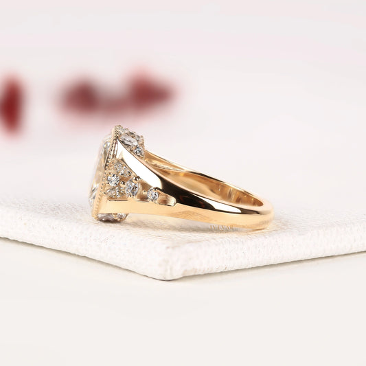 Cushion Cut Bezel Moissanite Diamond Split Shank Ring