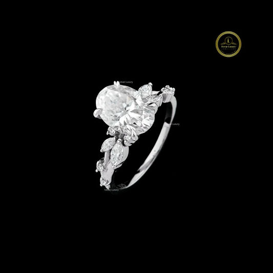 Oval Cut Moissanite Engagement Ring With Marquise Cluster Side Stones - view 2
