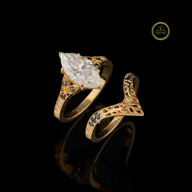 Marquise Cut Filigree Lab Diamond Engagement Ring - view 2