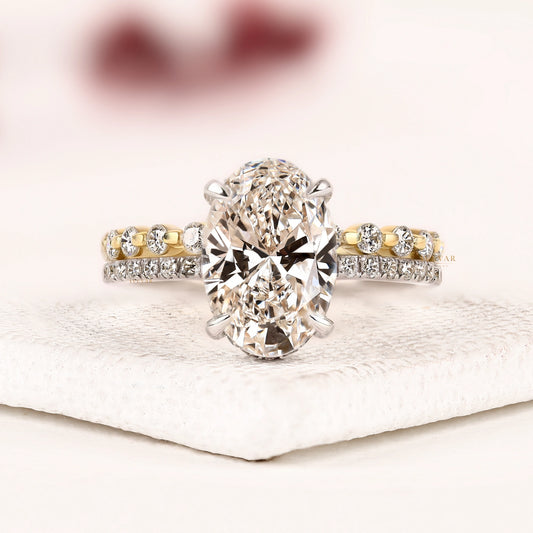Pave Setting Oval Cut Hidden Halo Lab Grown Diamond Bridal Set