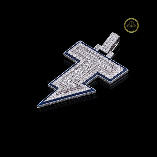 Luxury Custom Lab Grown Diamond Lightning Bolt Pendant VVS Clarity White Gold & Blue Enamel By Ivevar
