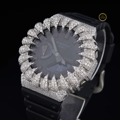 Iced Out Diamond Analog Digital Sports Watch with Black Resin Strap for Men