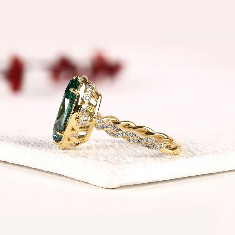 Green Marquise Halo Lab Diamond Engagement Ring - view 2
