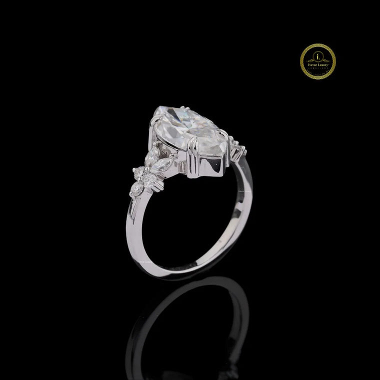 Marquise Cut Three Stone Lab Diamond Engagement Ring - view 2