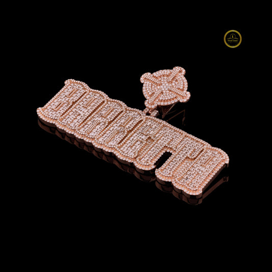Custom Barrgtta Baguette and Round Lab Diamond Nameplate Pendant - view 2