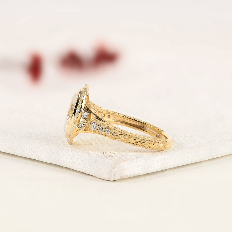 Oval Cut Moissanite Halo Engagement Ring - view 2