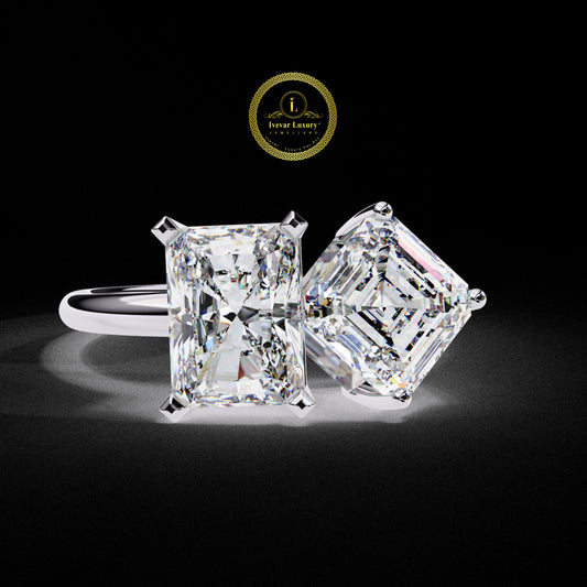 Feminine Radiant Cut Lab Grown Diamond Ring High Quality Gold & Silver