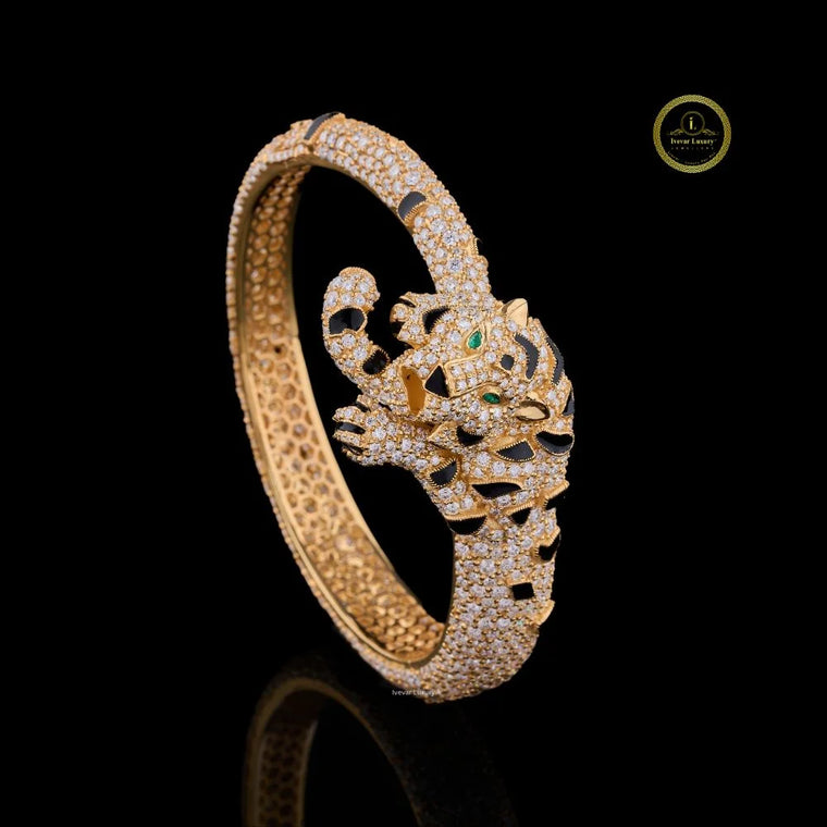 Panther Head Cut Pave Bangle Bracelet - view 2