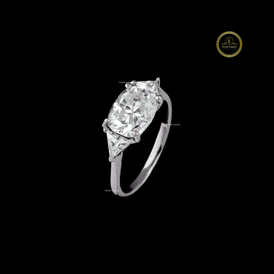 Cushion Cut Three Stone Moissanite Ring With Trillion Sides Stone - view 2