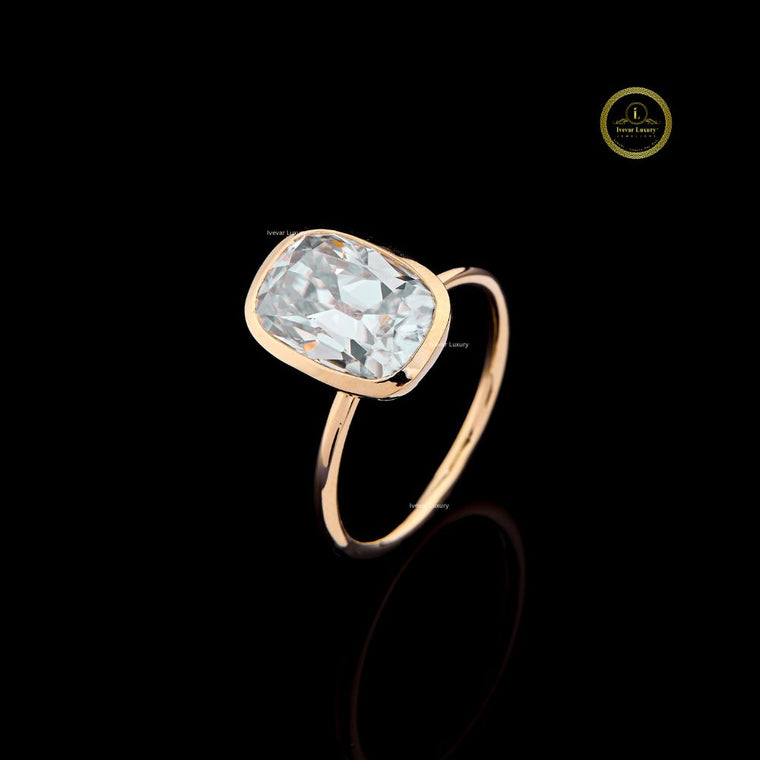 Elongated Cushion Cut Moissanite Bezel Set - view 2