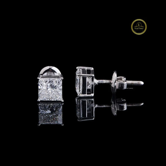 High-End Square 1.50 CT Each Diamond Stud Earrings Brilliant Cut Lab Diamonds By Ivevar