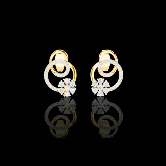 0.42 TCW Cluster Gold Swirl Circle Lab Grown Round Diamond Stud Earrings with Pave Halo Ring