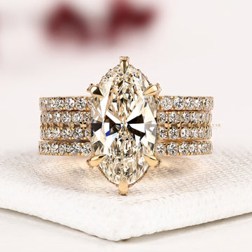 Marquise Cut Moissanite Diamond Bridal Set with Three Pave Full Eternity Band