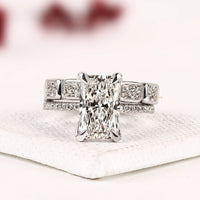 Radiant Cut Lab Grown Diamond Bridal Ring Set with Hidden Halo and Accent Diamonds Elegance