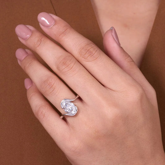 Oval Bezel Half Set Moissanite Solitaire Promise Ring - view 2