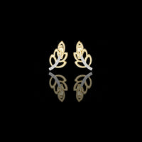 0.07 TCW Elegant Gold Leaf Stud Earrings with Moissanite Diamond Accented Curve Nature Inspired Fine Jewelry