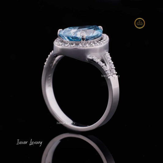 925 Sterling Silver Pear Cut 25ct Aquamarine Engagement and Wedding Ring for women's By Ivevar