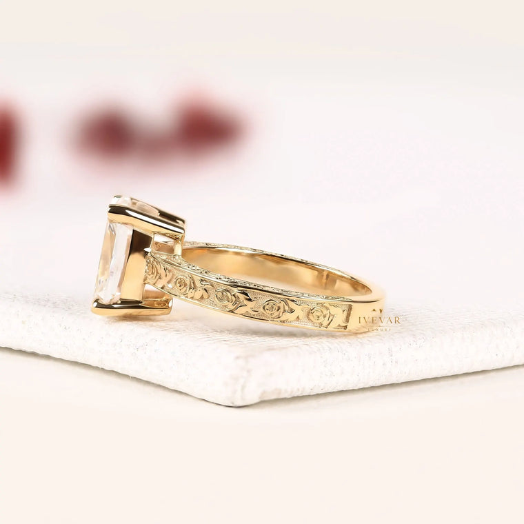 Radiant Cut Engraved Solitaire Lab Diamond Engagement Ring - view 2
