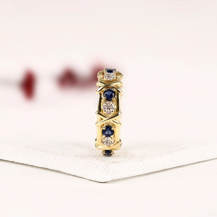 Blue Sapphire and Colorless Eternity Band - view 2