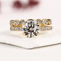Solitaire with Pave Accents Round Lab Grown Diamond Bridal Set Ring