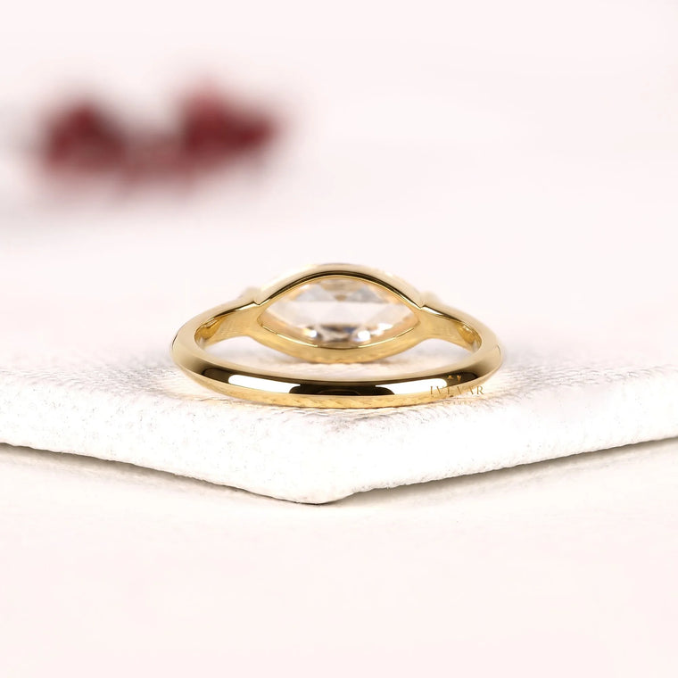 East West Half Bezel Set Marquise Cut Lab Diamond Engagement Ring - view 2