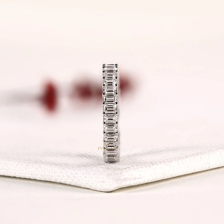 Emerald Cut Shared Prong Full Eternity Wedding Band - view 2