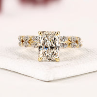 Radiant Cut Solitaire Moissanite Diamond Engagement Ring with Bridal Marquise Diamond Ring Set