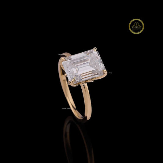 Emerald 3CT Cut Solitaire Lab Grown Diamond Engagement Ring in Yellow Gold