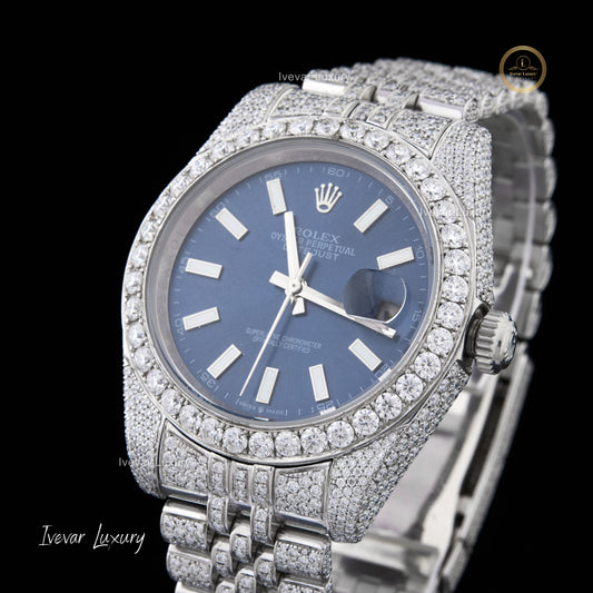 Full Iced Out Moissanite Diamond Watch with Blue Face by Ivevar