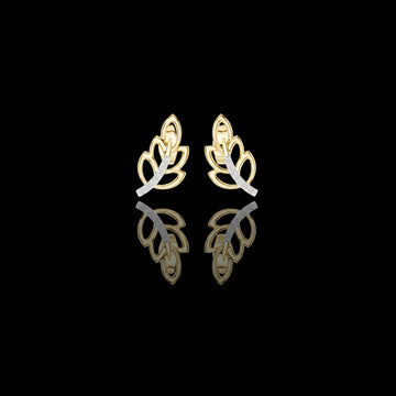 0.07 TCW Elegant Gold Leaf Stud Earrings with Lab Diamond Accented Curve Nature Inspired Fine Jewelry
