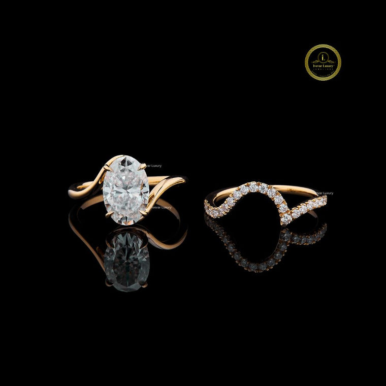 Oval Cut Lab Diamond Bypass Pave Engagement Ring - view 2