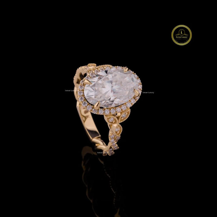 Oval Halo Lab Diamond Engagement Ring Twisted Rope Band - view 2