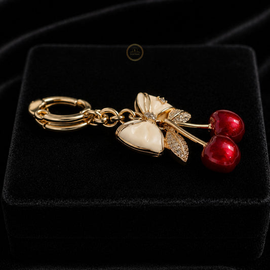 Cherry Bow Crystal Keychain – Luxury Handbag & Purse Charm
