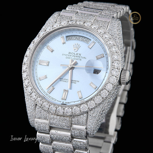 PreciousGems Full Iced Out Moissanite Diamond Watch with Luminous Hands by Ivevar