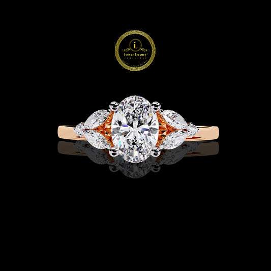 Trendy Lab Diamond Engagement Ring for Women 925 Silver & Gold Plated