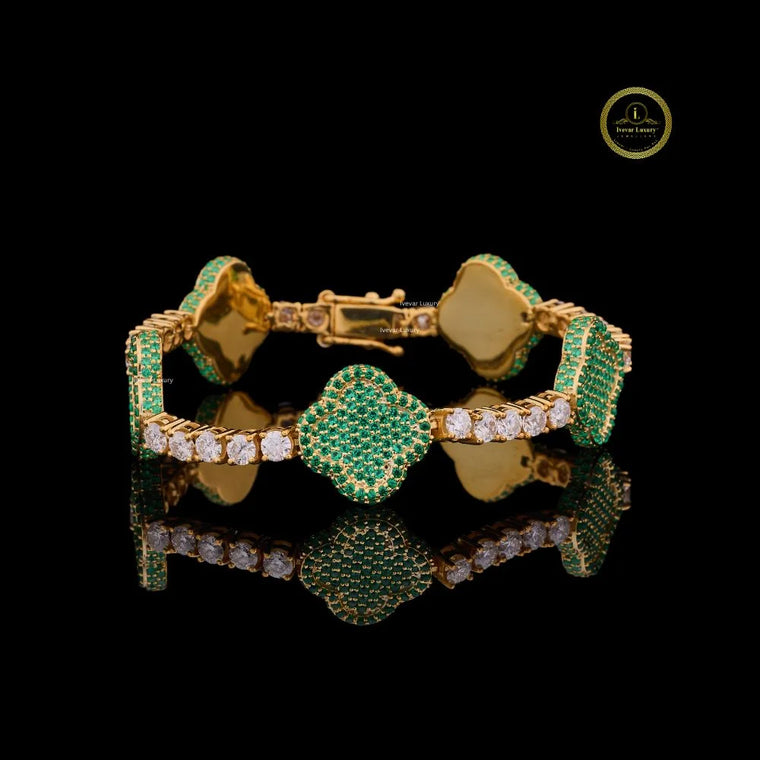 Green Clover Cut Moissanite Tennis Bracelet - view 2