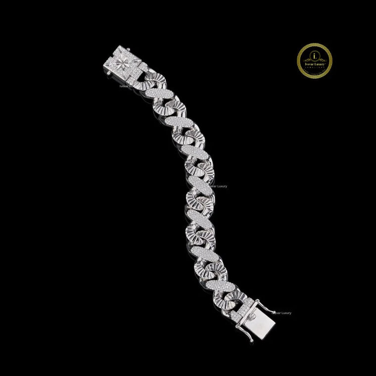Alternating Pave Moissanite Cuban Link Bracelet - view 2