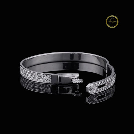 Triple Row Round Lab Grown Diamond Pave Hinged Bangle Bracelet - view 2
