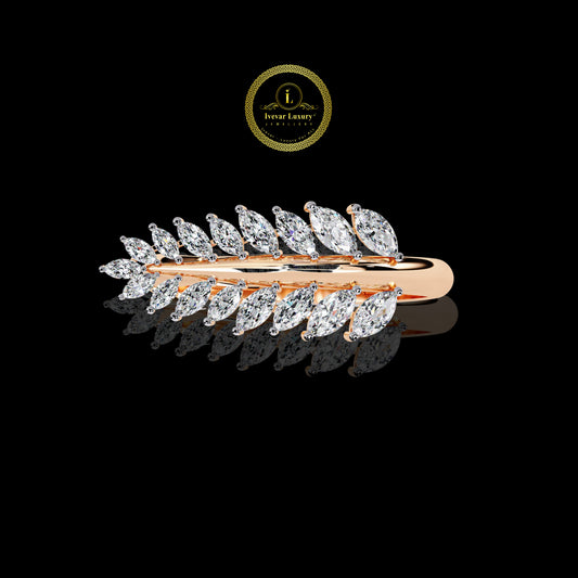 Elegant Twisting Vine Band 925 Silver with Lab Diamond-Cut Leaf Details