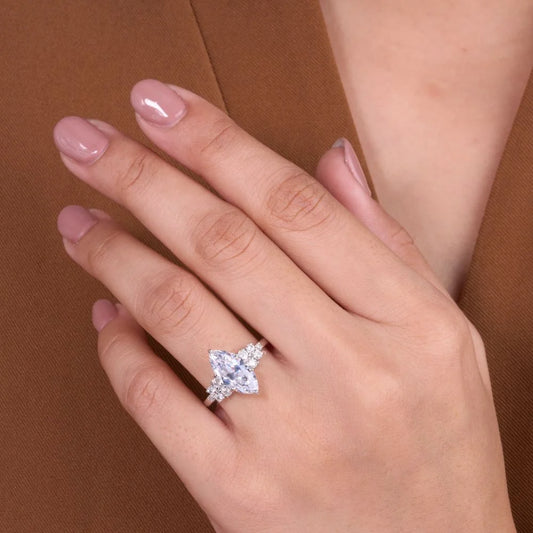 Moissanite Marquise Diamond Cluster Ring With Round Side Stones