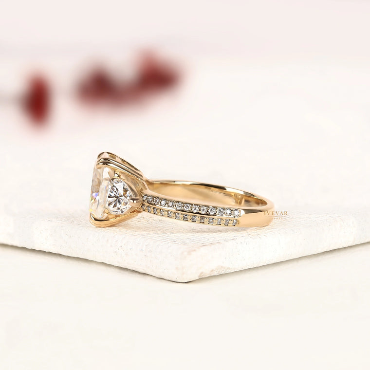 Cushion Cut Pear Side Three Stone Engagement Ring - view 2