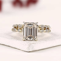 Hidden Halo Emerald Cut Lab Grown Diamond Bridal Set with Pave Band