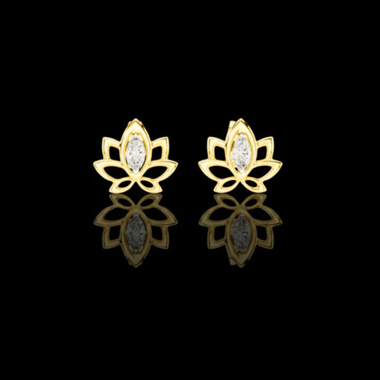 1.25 TCW Aurelle Lotus Marquise Moissanite Diamond Gold Earrings with Open Petal Silhouette